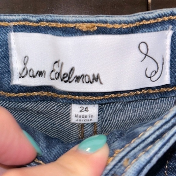 Sam Edelman High Rise Slim Straight Distressed Blue Jeans NWT - Picture 2 of 5